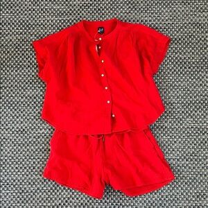 GAP Red Button-Up Top and Shorts Set